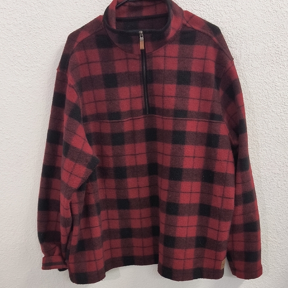 XXL Red & Black Western Flannel 1/4 Zip Plaid Pullover - Picture 1 of 12